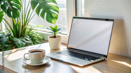 Wallpaper Mural A laptop is open on a desk with a cup of coffee next to it Torontodigital.ca