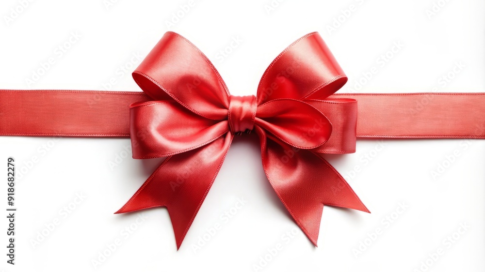 A red ribbon bow is tied in a white background A red ribbon bow is tied in a white background
