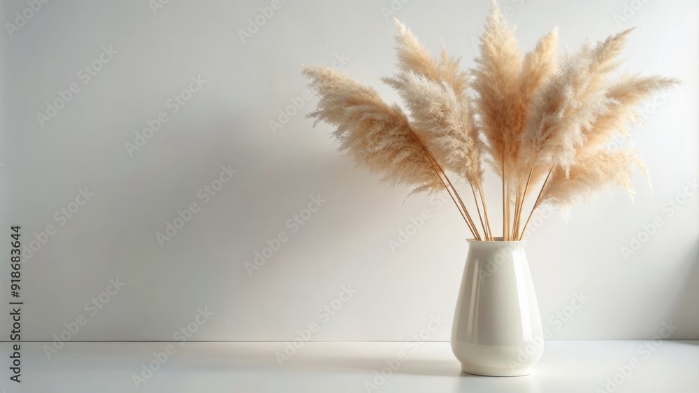 Naklejka premium A white vase with a bunch of brown flowers in it