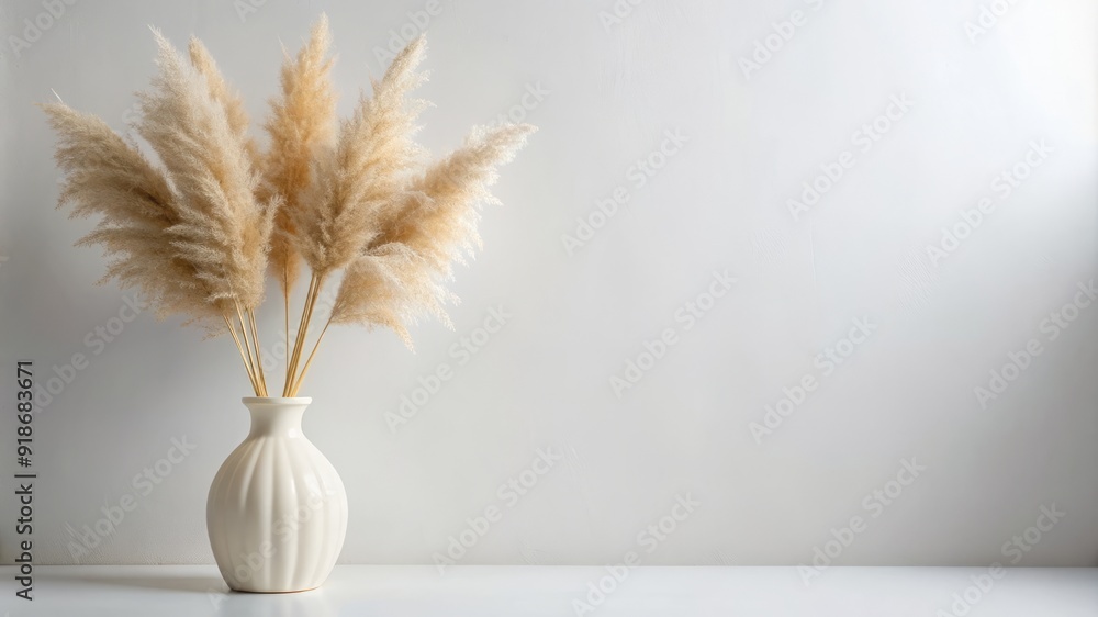 Naklejka premium A white vase with a bunch of brown flowers in it