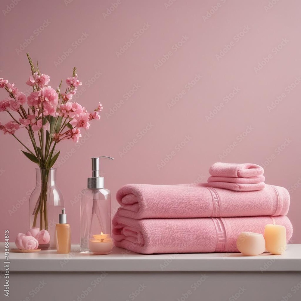 Wellness Scene With A Pink Color Featuring A Smiley Face Lotion And Neatly Arranged Wellness Scene With A Pink Color Featuring A Smiley Face Lotion And Neatly Arranged