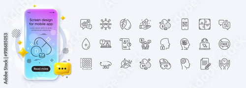 Safe time, Engineering and Faq line icons for web app. Phone mockup gradient screen. Pack of Dao, Vitamin b6, Vitamin d pictogram icons. Report, Internet, Puzzle signs. Vector