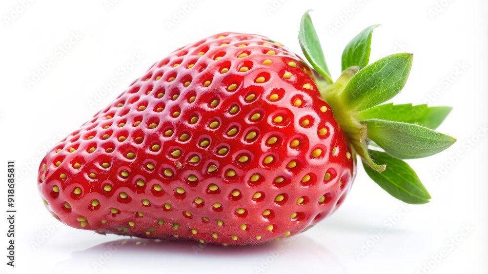 A red strawberry with green leaves on top A red strawberry with green leaves on top
