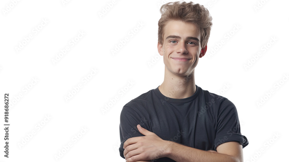 Fototapeta premium Portrait Of Handsome Smiling Young Man With Folded Arms Isolated Over a PNG Transparent and White Background