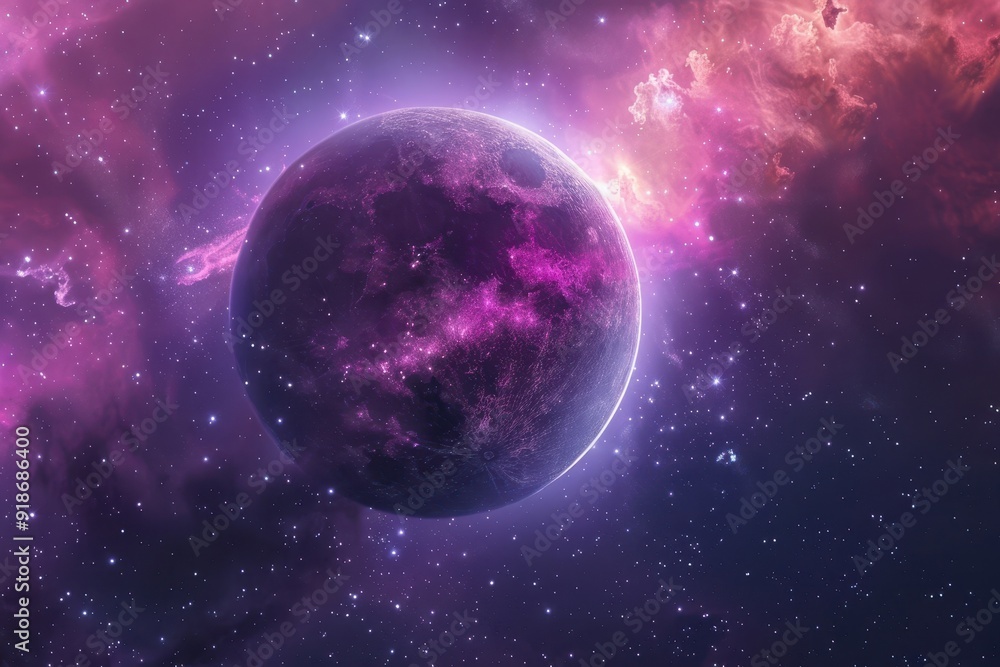 Purple Planet in Space with Glowing Pink Nebula Clouds Purple Planet in Space with Glowing Pink Nebula Clouds