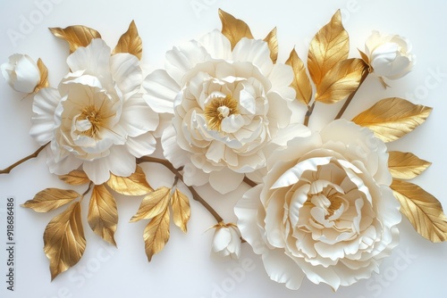 Close-up of white flowers with gold leaves
