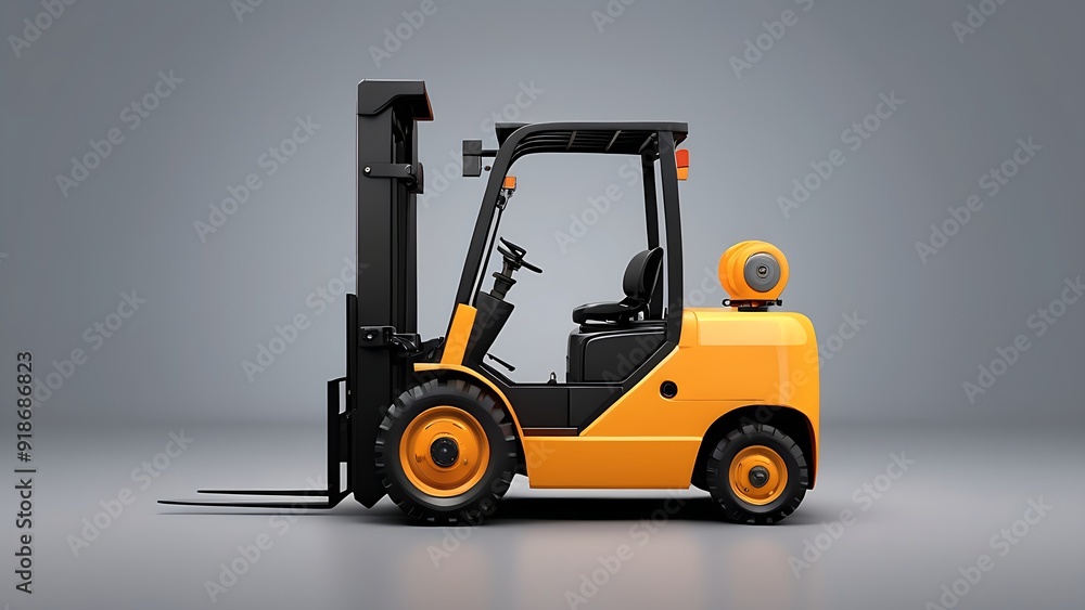 Orange forklift with black mast and forks. Suitable for construction, warehouse, industrial, logistics concepts in need of equipment visuals. Orange forklift with black mast and forks. Suitable for construction, warehouse, industrial, logistics concepts in need of equipment visuals.