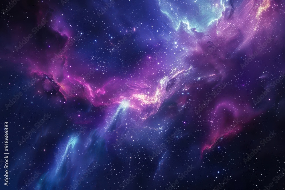 Colorful and vivid representation of a nebula in deep space with bright stars and dust formations. Colorful and vivid representation of a nebula in deep space with bright stars and dust formations.