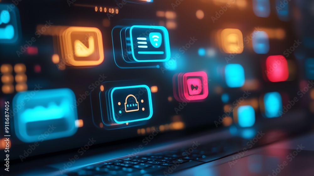 Vibrant digital interface showcasing modern app icons representing technology and connectivity in a dynamic online environment. Vibrant digital interface showcasing modern app icons representing technology and connectivity in a dynamic online environment.