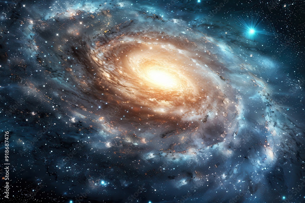 Spiral galaxy in deep space with stars and glowing dust Spiral galaxy in deep space with stars and glowing dust