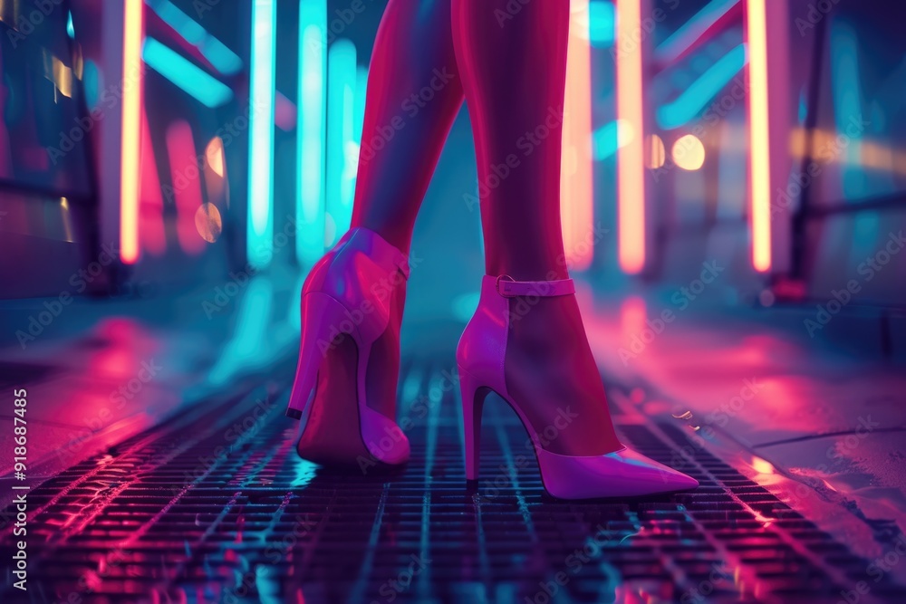 Fototapeta premium A close-up shot of a woman wearing high heels, focusing on the shoes and legs