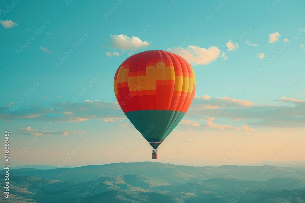 Fototapeta premium Hot Air Balloon Soaring Over Scenic Landscape