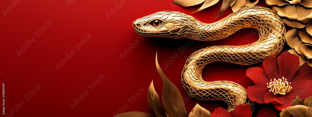 Fototapeta premium Happy Chinese new year 2025 Snake Zodiac is a design asset suitable for creating festive, greeting cards and banners