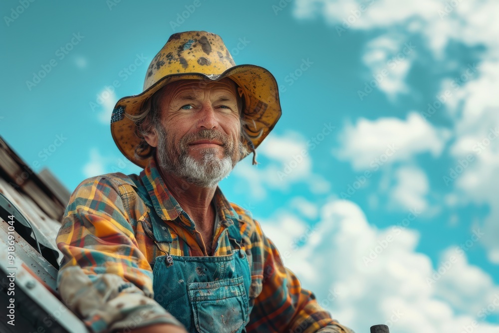 Fototapeta premium A Farmer's Determination Under a Leaky Sky