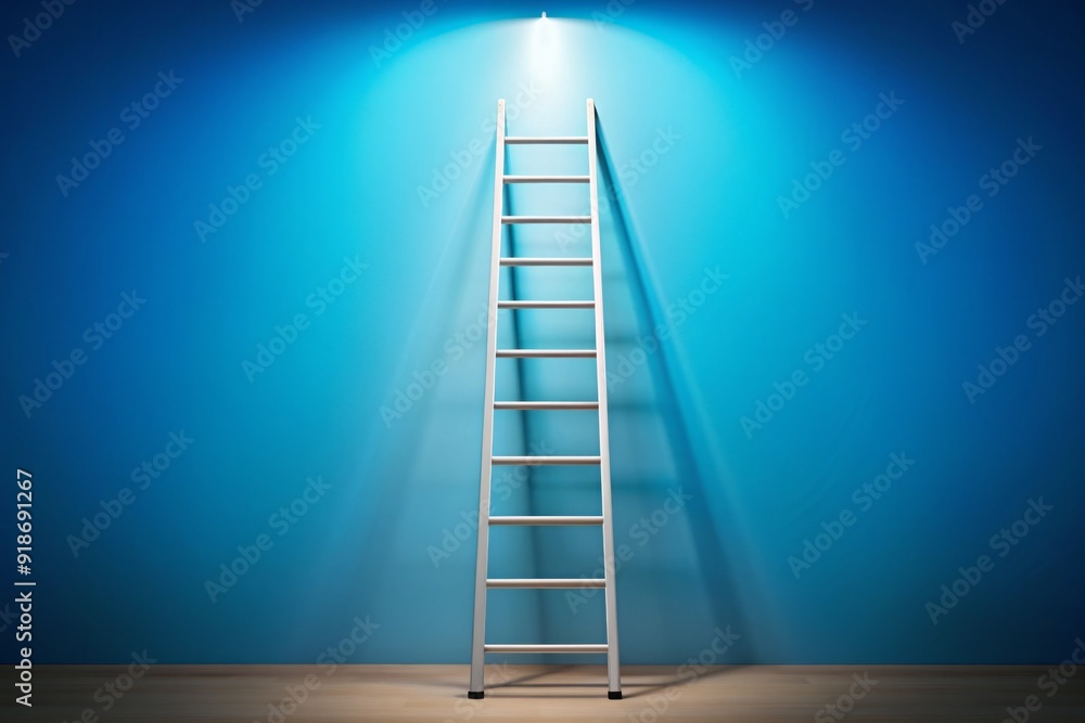 Stylized illustration of a goal at the top of a ladder, symbolizing ambition, success, and achievements, set against a bright blue background with subtle gradient. Stylized illustration of a goal at the top of a ladder, symbolizing ambition, success, and achievements, set against a bright blue background with subtle gradient.