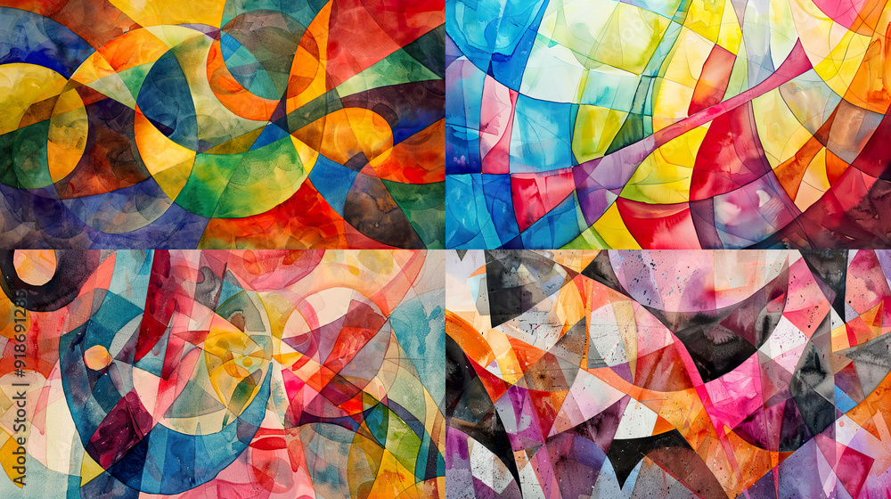 Fototapeta premium Abstract patterns in watercolor exploring experimental and avant-garde art, innovative techniques, and unconventional compositions