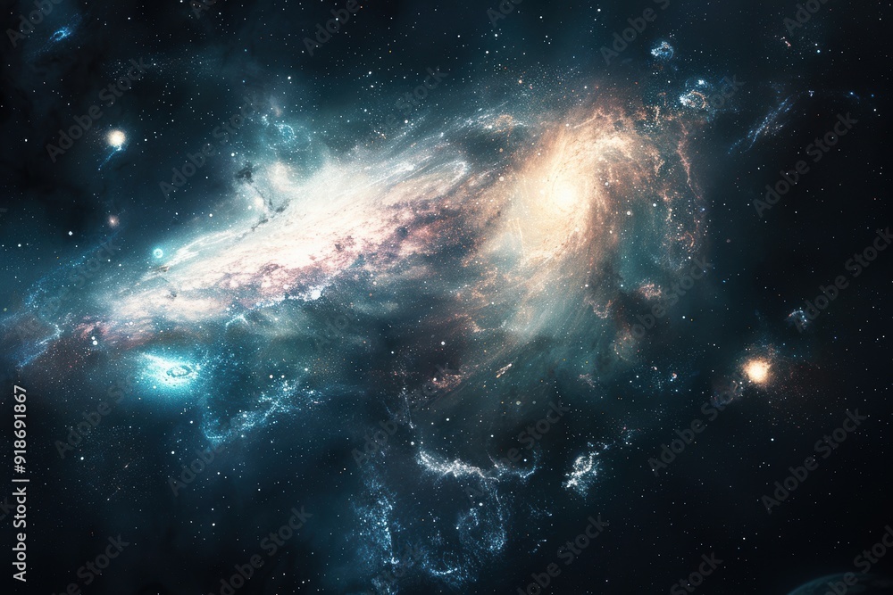 Obraz premium Glowing spiral galaxy with stars and nebulae in deep outer space