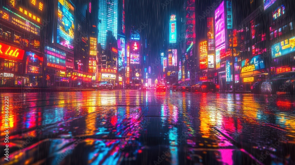 Neon Cityscape Under Rain Neon Cityscape Under Rain