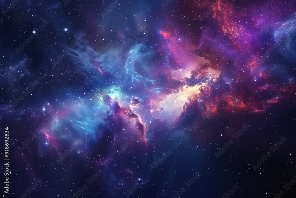 Obraz premium Colorful Nebulae in Deep Space with Glowing Stars and Bright Dust Clouds