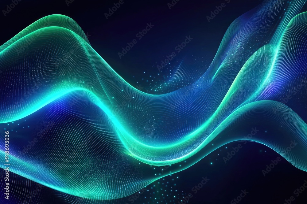 A blue and green wave with a white background. The wave is very long and has a lot of detail A blue and green wave with a white background. The wave is very long and has a lot of detail