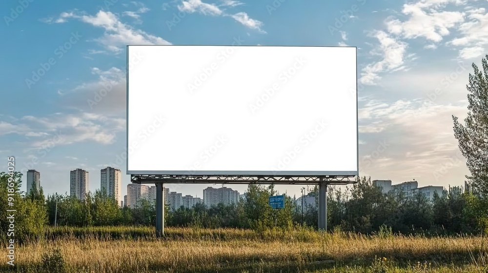 Blank Billboard in a Cityscape with Cloudy Sky Blank Billboard in a Cityscape with Cloudy Sky
