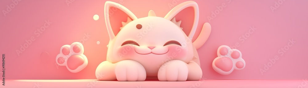 A cute cartoon cat with a joyful expression, surrounded by soft pink tones and playful elements, perfect for animal lovers. A cute cartoon cat with a joyful expression, surrounded by soft pink tones and playful elements, perfect for animal lovers.
