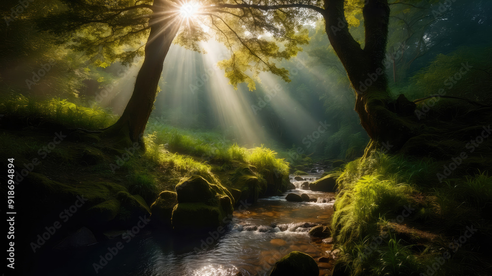 Enchanted Dawn: A Symphony of Light and Serenity in the Untouched Forest Enchanted Dawn: A Symphony of Light and Serenity in the Untouched Forest