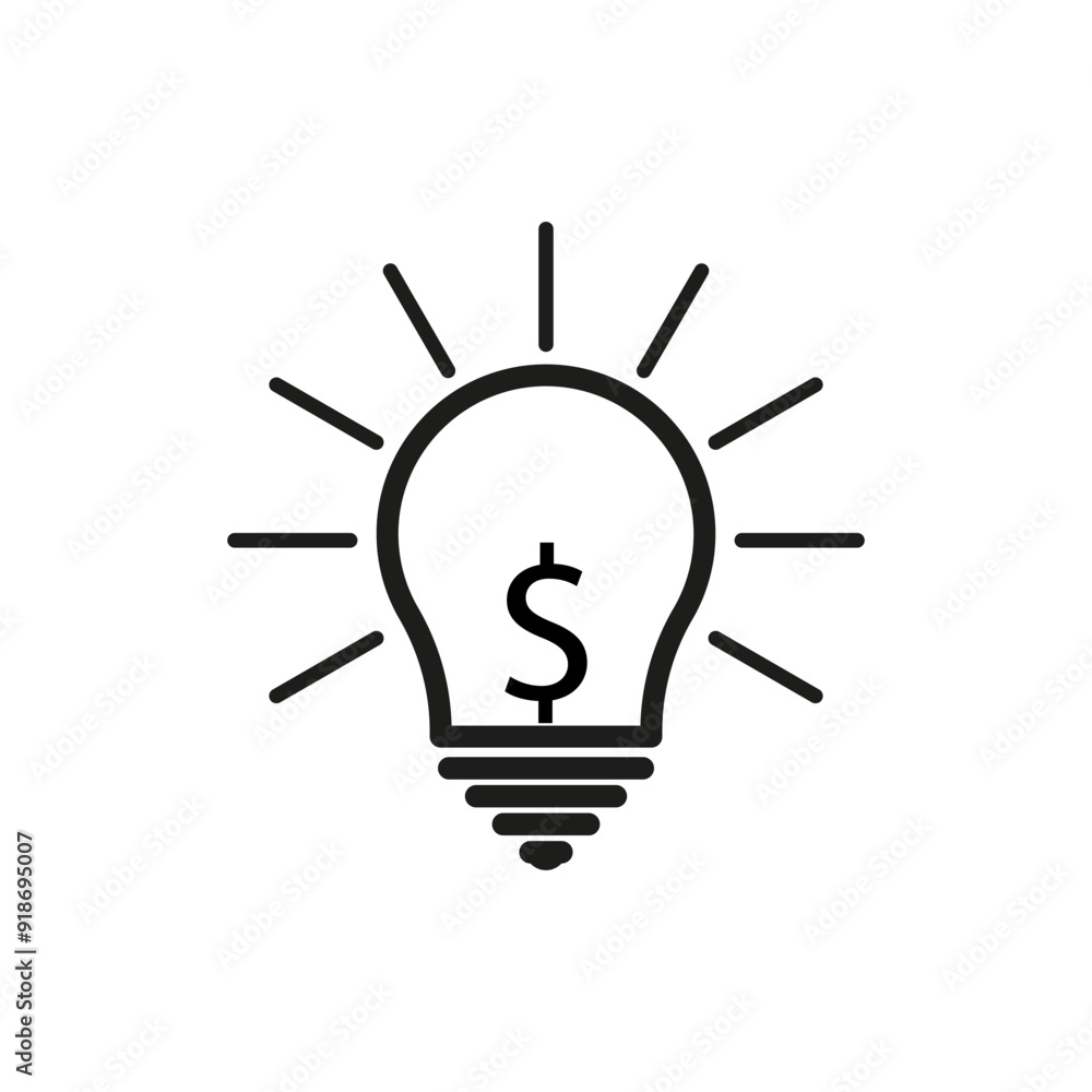 Light bulb with dollar sign. Financial idea icon. Black and white design. Vector illustration. Light bulb with dollar sign. Financial idea icon. Black and white design. Vector illustration.