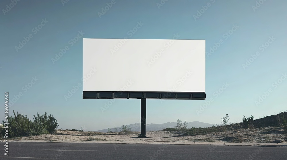 Obraz premium Blank Billboard Against Blue Sky and Rural Landscape