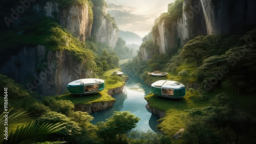 Eco-Futurescape: Serenity Among the Cliffs