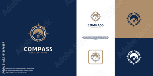 house and compass abstract logo, property supplies, housing, logo design illustration.