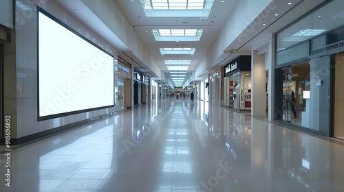 Empty Mall Corridor with Large Blank Billboard