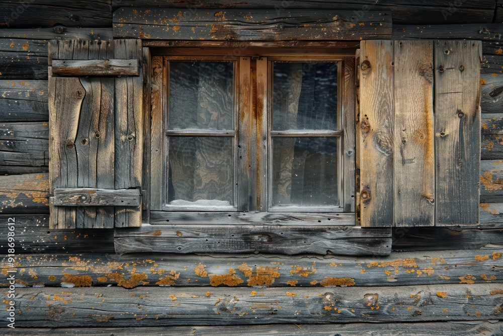 Rustic Western Architecture Weathered Timber Window with Shutters, Aged Wood in Cabin Design, Rustic Building Exterior Rustic Western Architecture Weathered Timber Window with Shutters, Aged Wood in Cabin Design, Rustic Building Exterior