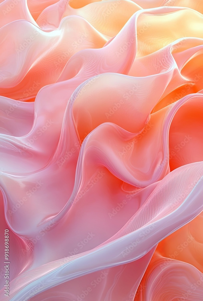 Liquid wave shapes that blend softly into each other with a palette of warm pastels like peach and coral Liquid wave shapes that blend softly into each other with a palette of warm pastels like peach and coral