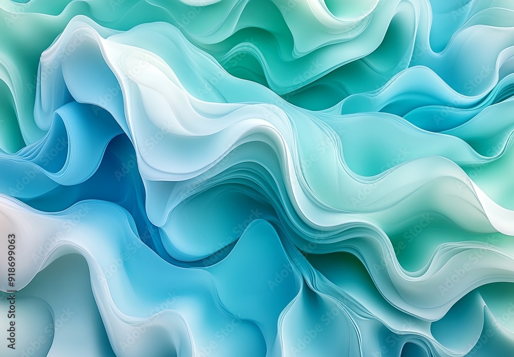 Organic fluid shapes that resemble calm ocean waves, with smooth transitions between pastel blues and greens Organic fluid shapes that resemble calm ocean waves, with smooth transitions between pastel blues and greens