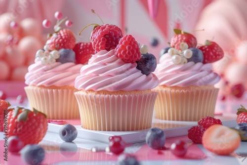 Delectable Pink Cupcakes With Fresh Berry Toppings