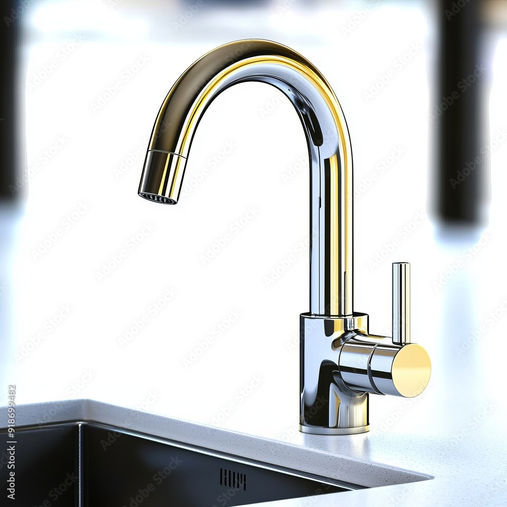 A sleek and modern chrome faucet positioned elegantly above a kitchen sink, reflecting contemporary design and functionality. A sleek and modern chrome faucet positioned elegantly above a kitchen sink, reflecting contemporary design and functionality.