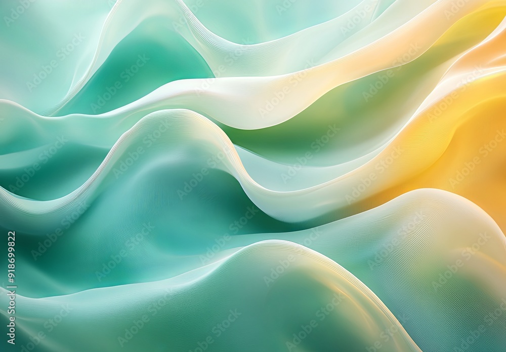 Obraz premium Abstract liquid waves with smooth curves and subtle transitions between pastel greens and yellows