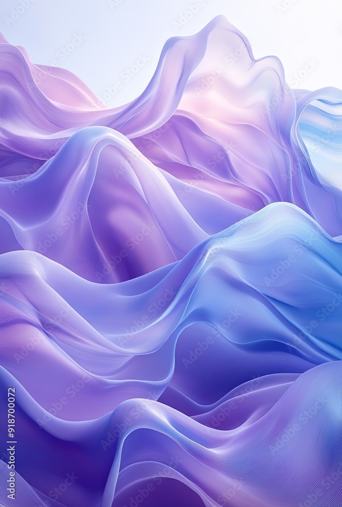 Fototapeta premium Flowing, wave-like shapes in a calming palette of pastel blues and lavender, creating a serene visual effect