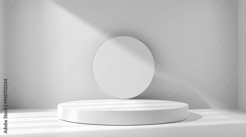 White round pedestal with light from above. Suitable for displaying fashion products White round pedestal with light from above. Suitable for displaying fashion products