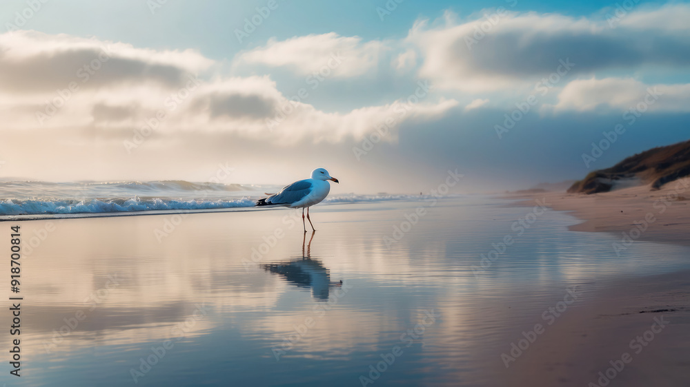 Twilight Serenity: A Seagull's Beachside Repose Twilight Serenity: A Seagull's Beachside Repose