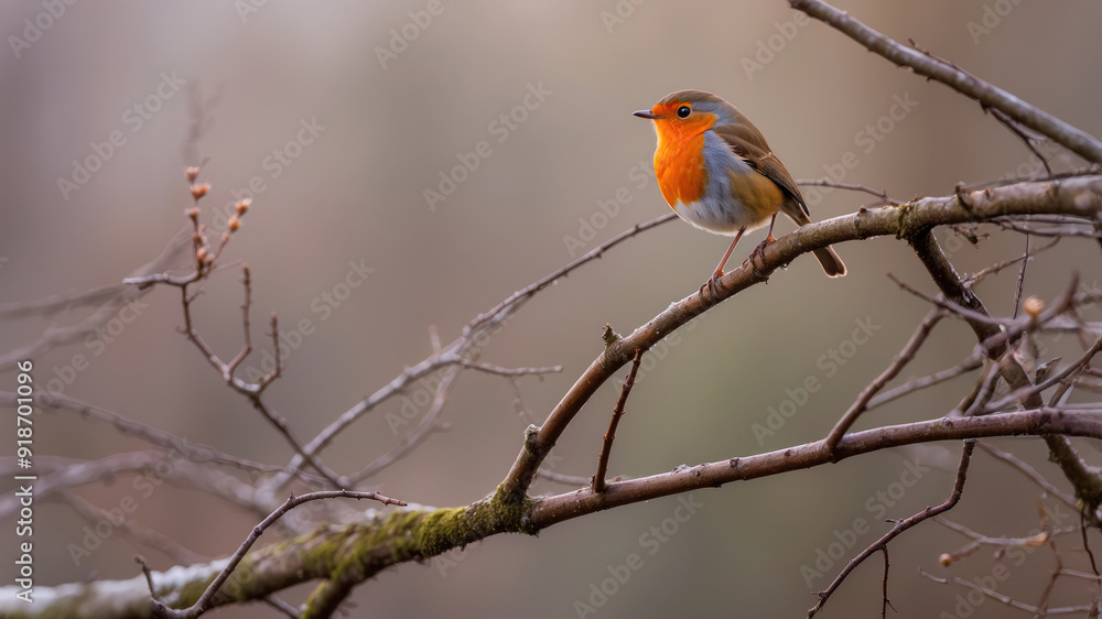 Winter's Delicate Observer: A Robin's Serene Morning Perch Winter's Delicate Observer: A Robin's Serene Morning Perch