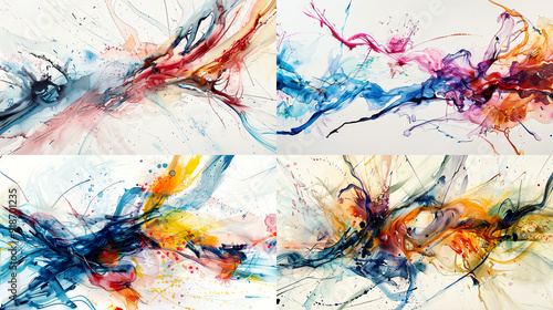 Gestural strokes and fluid lines intertwining in intricate watercolor runs, capturing the emotional depth of abstract expressionist art photo