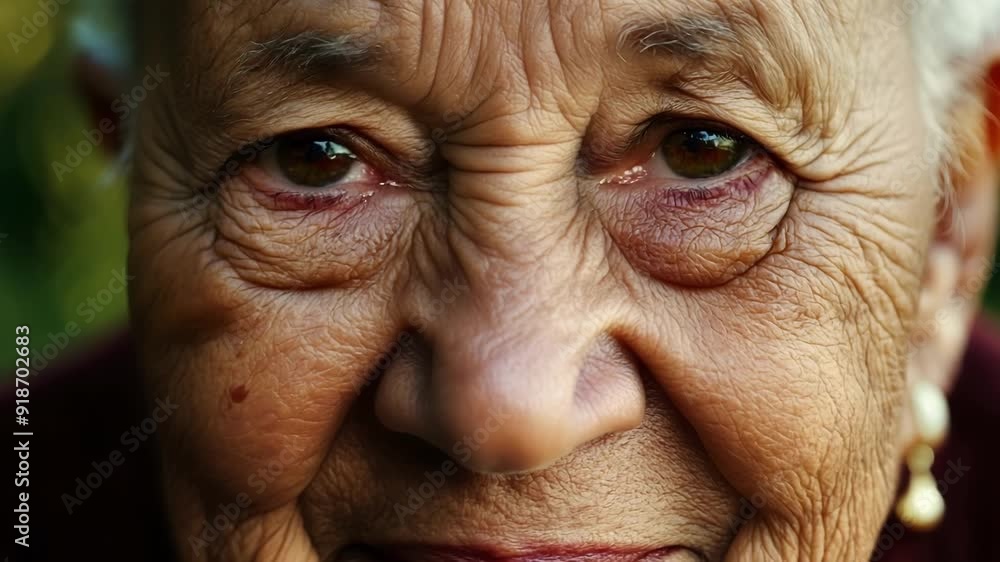 Closeup of a senior citizens face lines of determination etched across their features their eyes shining with resolve. Closeup of a senior citizens face lines of determination etched across their features their eyes shining with resolve.