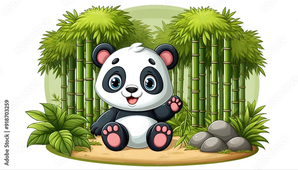 Cartoon image of a cute panda in a bamboo forest Cartoon image of a cute panda in a bamboo forest