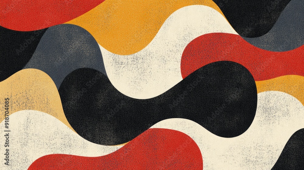 Abstract Pattern with Wavy Shapes and Red, Yellow, Black, and White Colors Abstract Pattern with Wavy Shapes and Red, Yellow, Black, and White Colors