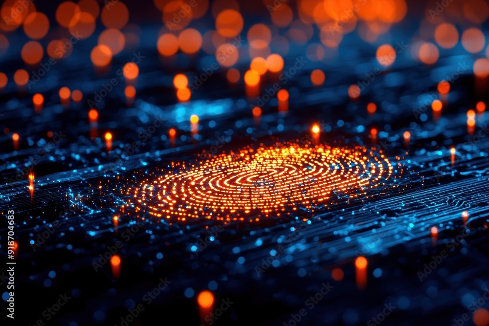 A close-up of a glowing fingerprint on a digital representation, symbolizing cybersecurity and biometric technology with vibrant colors. A close-up of a glowing fingerprint on a digital representation, symbolizing cybersecurity and biometric technology with vibrant colors.
