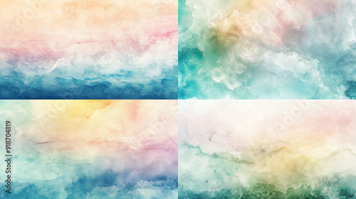 Subtle watercolor washes of ethereal auroras, soft pastel colors, seamless transitions, calm and soft backgrounds 