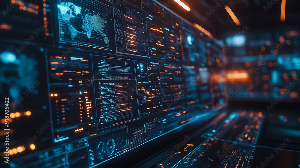 Obraz premium Advanced technology in a futuristic digital workspace