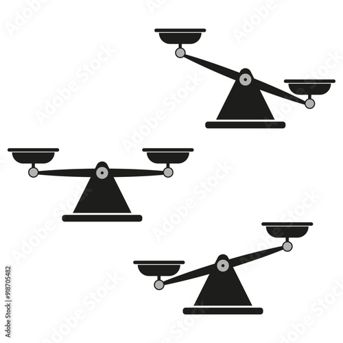 Balance scale icons. Weighing scales set. Black and white. Vector illustration.